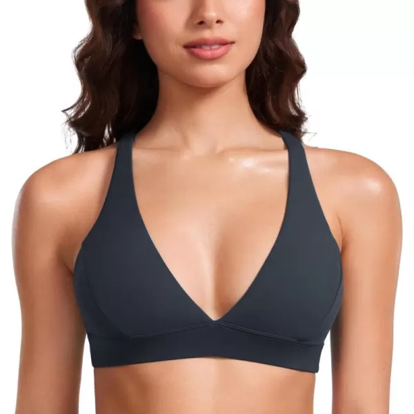 CRZ YOGA Butterluxe Deep VNeck Sports Bras for Women  Spaghetti Strap Criss Cross Padded Bra Sexy Wireless Yoga BraTrue Navy