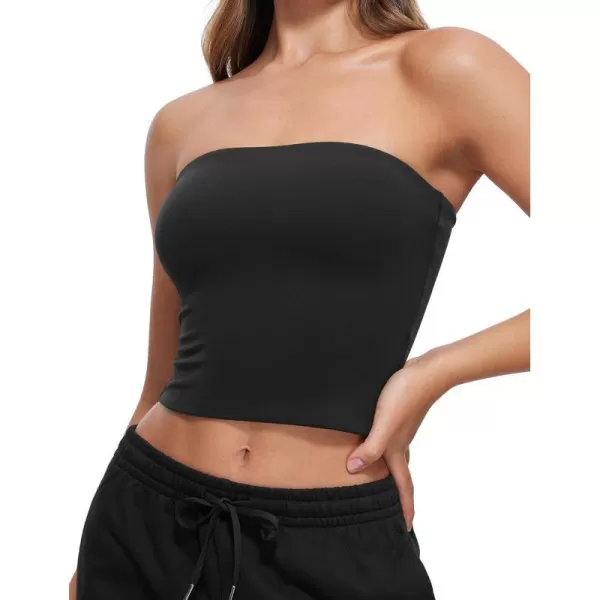 CRZ YOGA Butterluxe Double Lined Tube Tops for Women Basic Bandeau Cropped Tops Strapless Casual Going Out Crop TopBlack