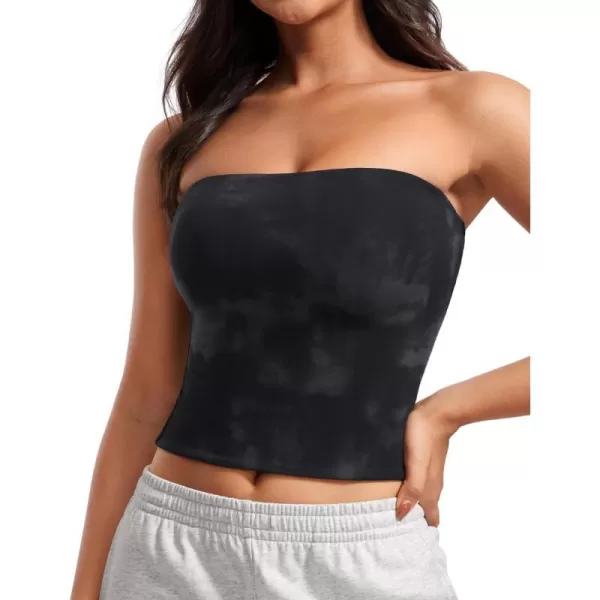 CRZ YOGA Butterluxe Double Lined Tube Tops for Women Basic Bandeau Cropped Tops Strapless Casual Going Out Crop TopBlack Tie Dye Flowers