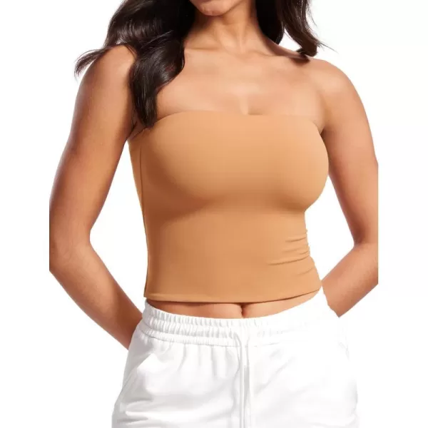 CRZ YOGA Butterluxe Double Lined Tube Tops for Women Basic Bandeau Cropped Tops Strapless Casual Going Out Crop TopDoe Brown