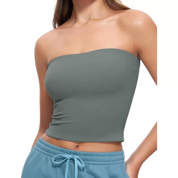 CRZ YOGA Butterluxe Double Lined Tube Tops for Women Basic Bandeau Cropped Tops Strapless Casual Going Out Crop TopGrey Sage