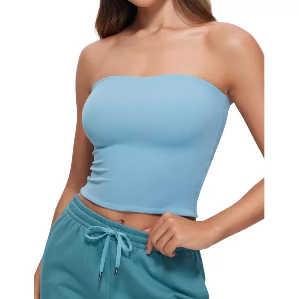 CRZ YOGA Butterluxe Double Lined Tube Tops for Women Basic Bandeau Cropped Tops Strapless Casual Going Out Crop TopPure Blue