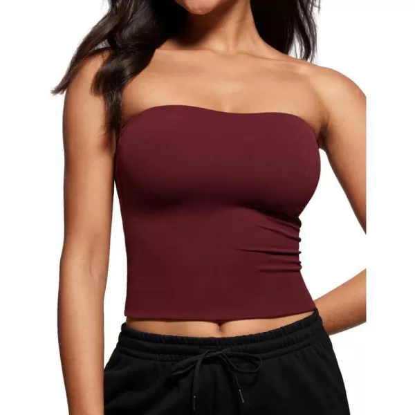 CRZ YOGA Butterluxe Double Lined Tube Tops for Women Basic Bandeau Cropped Tops Strapless Casual Going Out Crop TopRed Merlot