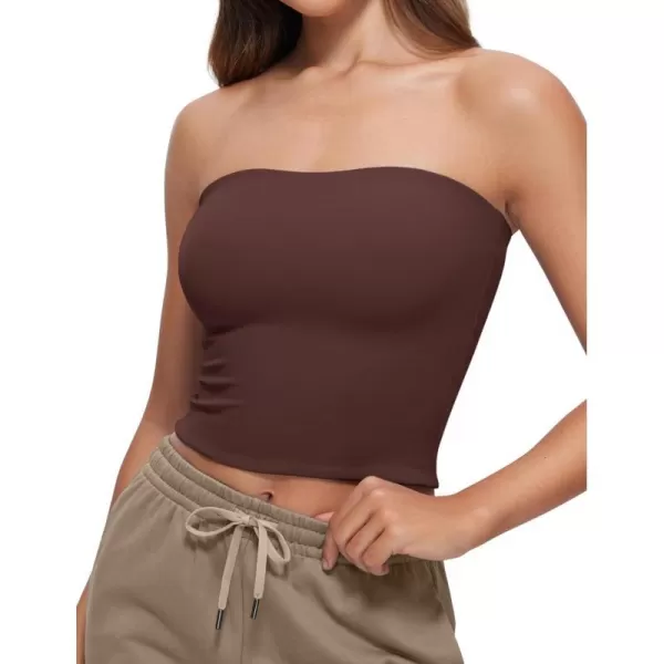 CRZ YOGA Butterluxe Double Lined Tube Tops for Women Basic Bandeau Cropped Tops Strapless Casual Going Out Crop TopTaupe