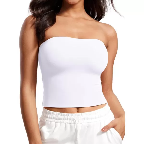 CRZ YOGA Butterluxe Double Lined Tube Tops for Women Basic Bandeau Cropped Tops Strapless Casual Going Out Crop TopWhite