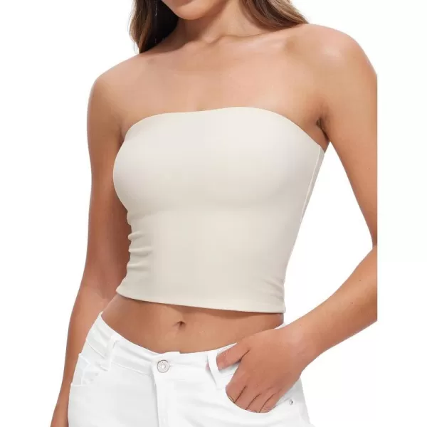 CRZ YOGA Butterluxe Double Lined Tube Tops for Women Basic Bandeau Cropped Tops Strapless Casual Going Out Crop TopWhite Apricot