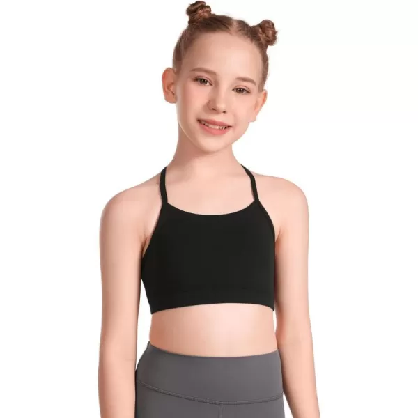 CRZ YOGA Butterluxe Girls Sports Bra  Spaghetti Strap Y Back Training Bras for Teens Racerback Yoga Bra Comfort Crop TopBlack