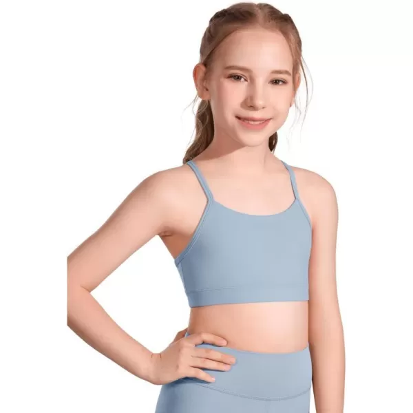 CRZ YOGA Butterluxe Girls Sports Bra  Spaghetti Strap Y Back Training Bras for Teens Racerback Yoga Bra Comfort Crop TopCambric Blue