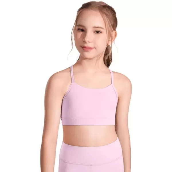 CRZ YOGA Butterluxe Girls Sports Bra  Spaghetti Strap Y Back Training Bras for Teens Racerback Yoga Bra Comfort Crop TopPink Peony