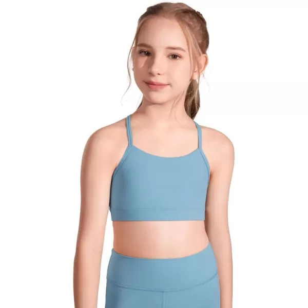 CRZ YOGA Butterluxe Girls Sports Bra  Spaghetti Strap Y Back Training Bras for Teens Racerback Yoga Bra Comfort Crop TopPure Blue