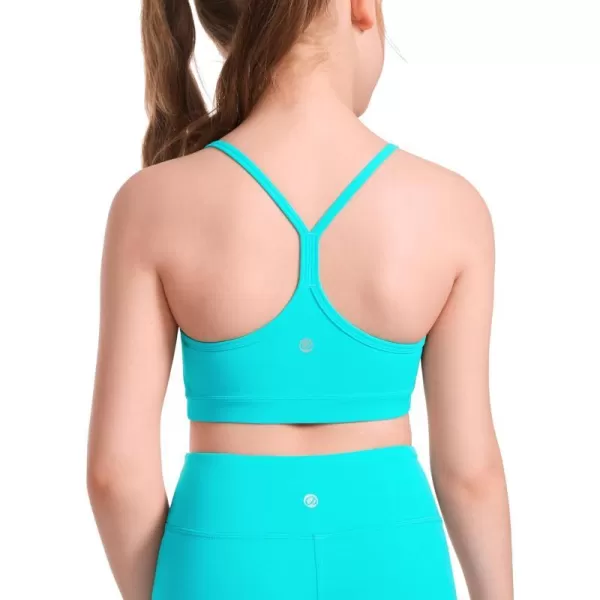 CRZ YOGA Butterluxe Girls Sports Bra  Spaghetti Strap Y Back Training Bras for Teens Racerback Yoga Bra Comfort Crop TopSpectral Blue