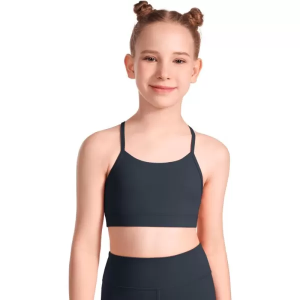 CRZ YOGA Butterluxe Girls Sports Bra  Spaghetti Strap Y Back Training Bras for Teens Racerback Yoga Bra Comfort Crop TopTrue Navy