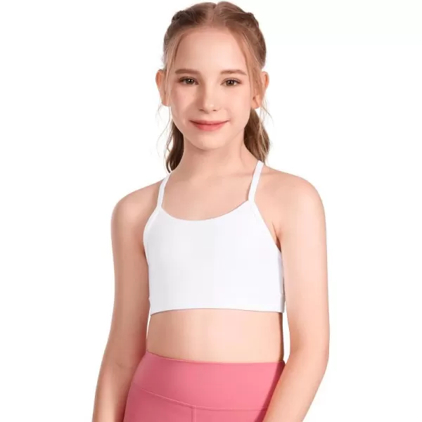 CRZ YOGA Butterluxe Girls Sports Bra  Spaghetti Strap Y Back Training Bras for Teens Racerback Yoga Bra Comfort Crop TopWhite