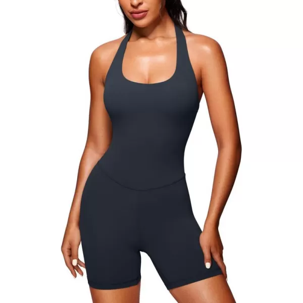 CRZ YOGA Butterluxe Halter Backless Athletic Rompers for Women Workout Bodycon One Piece Shorts Jumpsuit with PadsTrue Navy