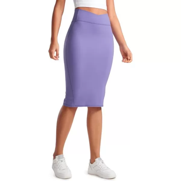 CRZ YOGA Butterluxe Midi Pencil Skirts for Women V Cross High Waist Bodycon Stretch Casual Work SkirtDark Lavender Purple