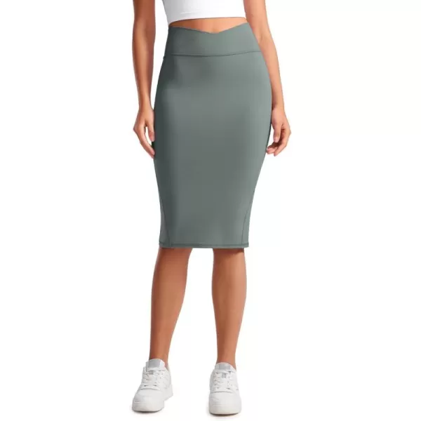 CRZ YOGA Butterluxe Midi Pencil Skirts for Women V Cross High Waist Bodycon Stretch Casual Work SkirtGrey Sage