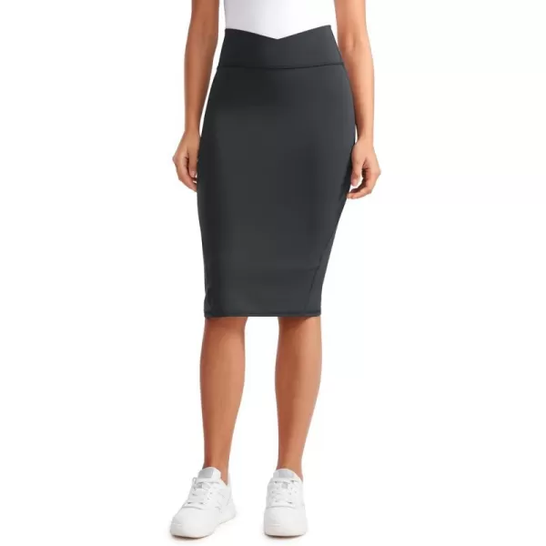 CRZ YOGA Butterluxe Midi Pencil Skirts for Women V Cross High Waist Bodycon Stretch Casual Work SkirtMelanite