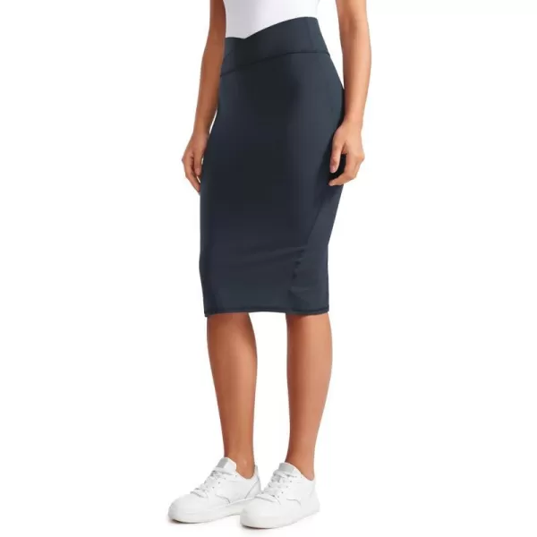 CRZ YOGA Butterluxe Midi Pencil Skirts for Women V Cross High Waist Bodycon Stretch Casual Work SkirtTrue Navy