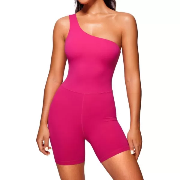 CRZ YOGA Butterluxe One Shoulder Athletic Rompers for Women Removable Padded Shorts Jumpsuit One Piece Stretchy BodysuitGranita Pink