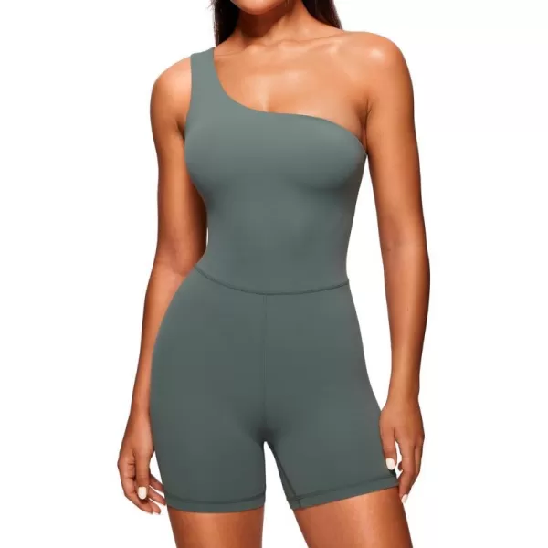 CRZ YOGA Butterluxe One Shoulder Athletic Rompers for Women Removable Padded Shorts Jumpsuit One Piece Stretchy BodysuitGrey Sage