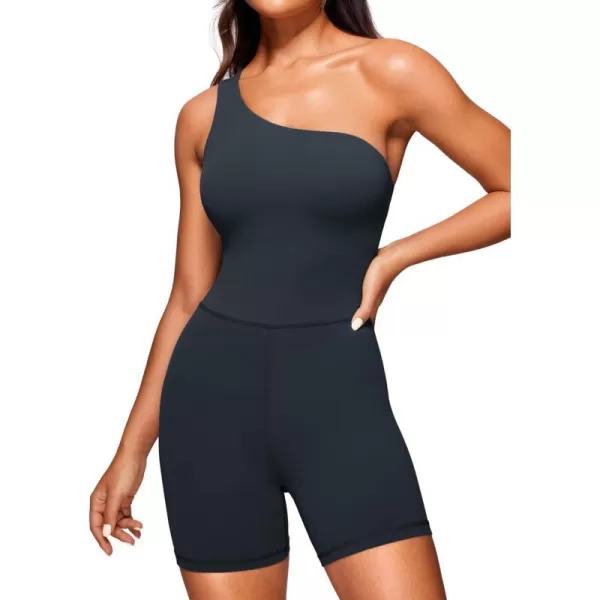 CRZ YOGA Butterluxe One Shoulder Athletic Rompers for Women Removable Padded Shorts Jumpsuit One Piece Stretchy BodysuitTrue Navy