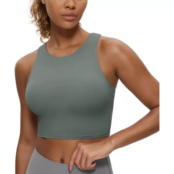 CRZ YOGA Butterluxe Racerback High Neck Longline Sports Bras for Women  Padded Workout Crop Tank Tops with Built in BraGrey Sage