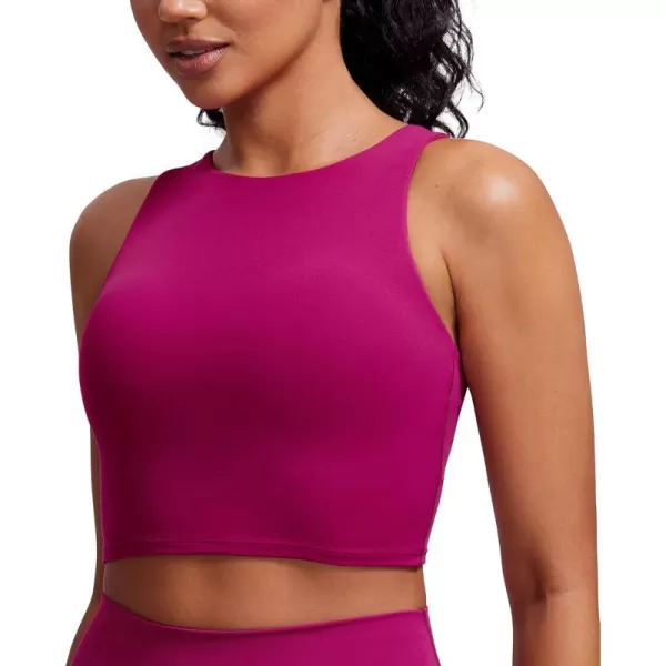 CRZ YOGA Butterluxe Racerback High Neck Longline Sports Bras for Women  Padded Workout Crop Tank Tops with Built in BraMagenta Purple