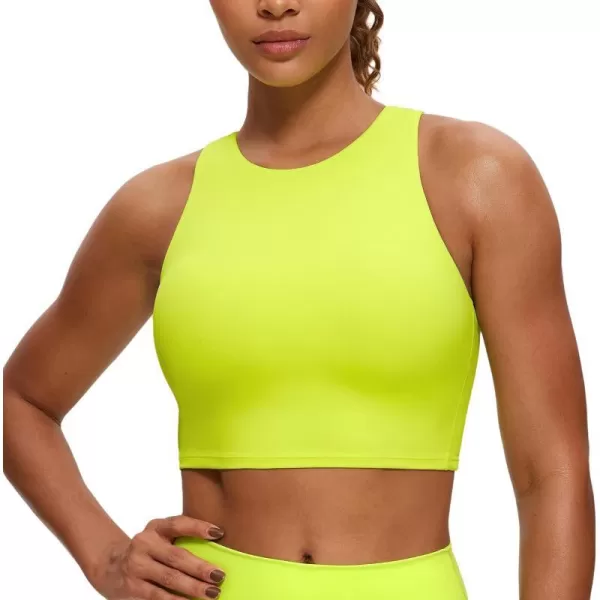 CRZ YOGA Butterluxe Racerback High Neck Longline Sports Bras for Women  Padded Workout Crop Tank Tops with Built in BraNeon Yellow