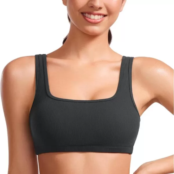 CRZ YOGA Butterluxe Ribbed Sports Bras for Women  Square Neck Wireless Padded Bra Low Coverage Yoga Crop TopBlack