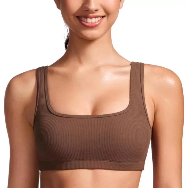 CRZ YOGA Butterluxe Ribbed Sports Bras for Women  Square Neck Wireless Padded Bra Low Coverage Yoga Crop TopCoffee Brown