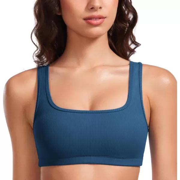 CRZ YOGA Butterluxe Ribbed Sports Bras for Women  Square Neck Wireless Padded Bra Low Coverage Yoga Crop TopFrench Navy