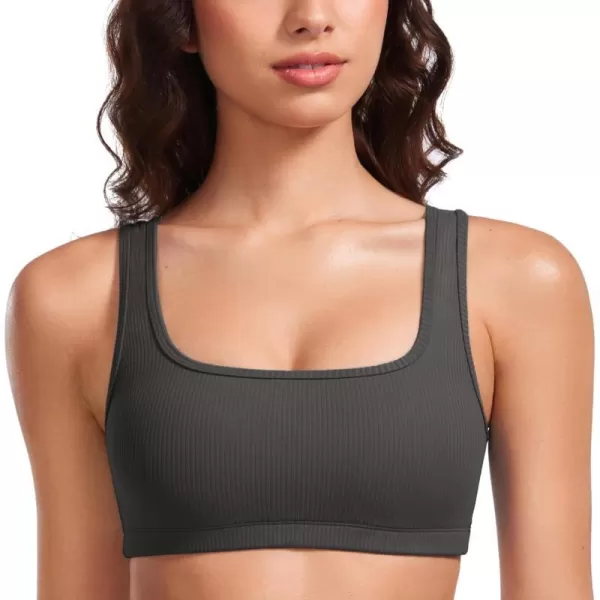 CRZ YOGA Butterluxe Ribbed Sports Bras for Women  Square Neck Wireless Padded Bra Low Coverage Yoga Crop TopMysterious Grey