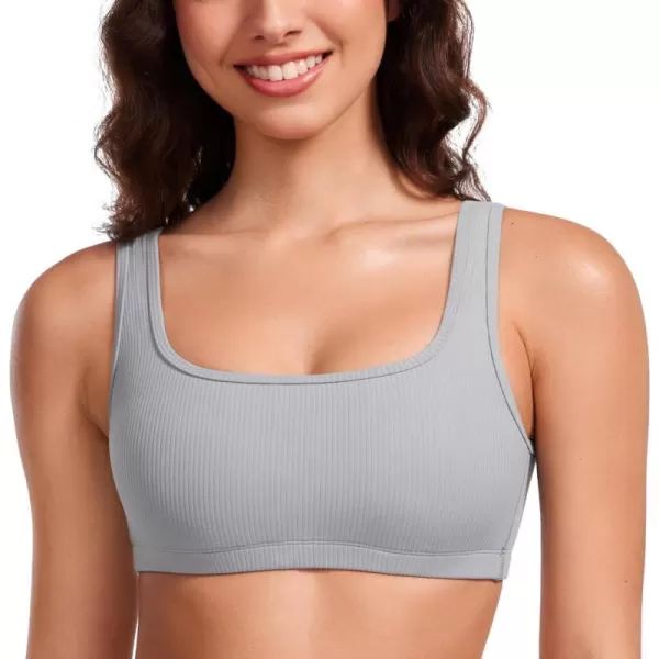 CRZ YOGA Butterluxe Ribbed Sports Bras for Women  Square Neck Wireless Padded Bra Low Coverage Yoga Crop TopRhino Grey