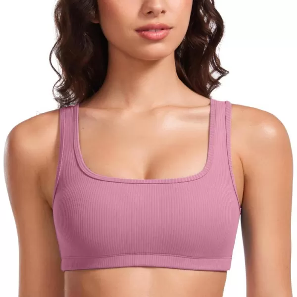 CRZ YOGA Butterluxe Ribbed Sports Bras for Women  Square Neck Wireless Padded Bra Low Coverage Yoga Crop TopVelvet Dust