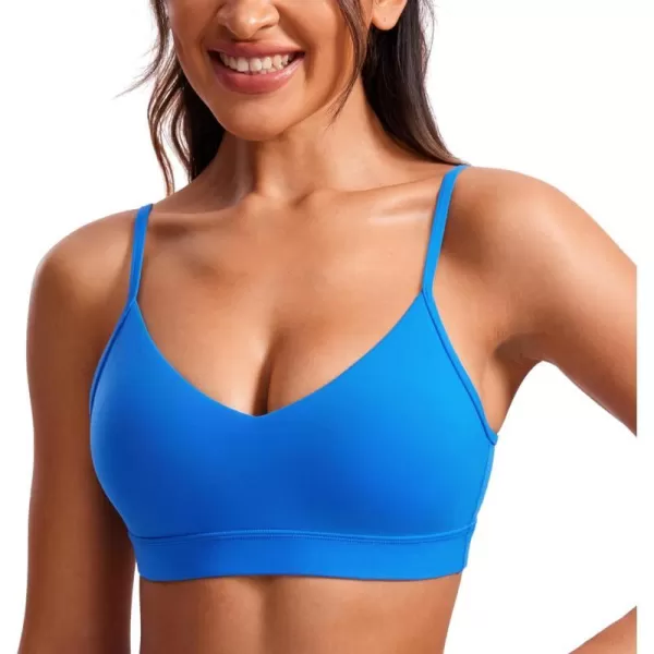 CRZ YOGA Butterluxe VNeck Sports Bras for Women  Adjustable Thin Straps Padded Yoga Bra Basic Wireless Bra CamisoleSparkle Blue