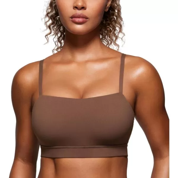 CRZ YOGA Butterluxe Womens Adjustable Spaghetti Thin Strap Sports Bra  Padded Wireless Square Neck Workout Yoga BraCoffee Brown