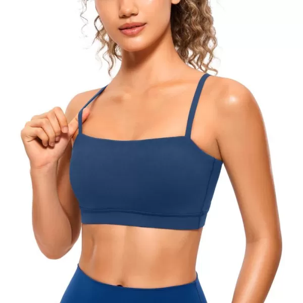 CRZ YOGA Butterluxe Womens Adjustable Spaghetti Thin Strap Sports Bra  Padded Wireless Square Neck Workout Yoga BraFrench Navy