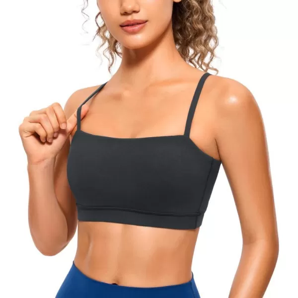 CRZ YOGA Butterluxe Womens Adjustable Spaghetti Thin Strap Sports Bra  Padded Wireless Square Neck Workout Yoga BraMelanite