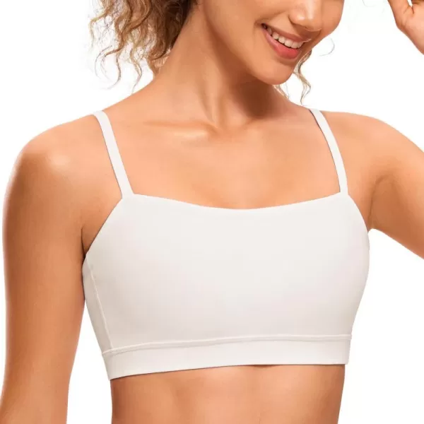 CRZ YOGA Butterluxe Womens Adjustable Spaghetti Thin Strap Sports Bra  Padded Wireless Square Neck Workout Yoga BraMilky White