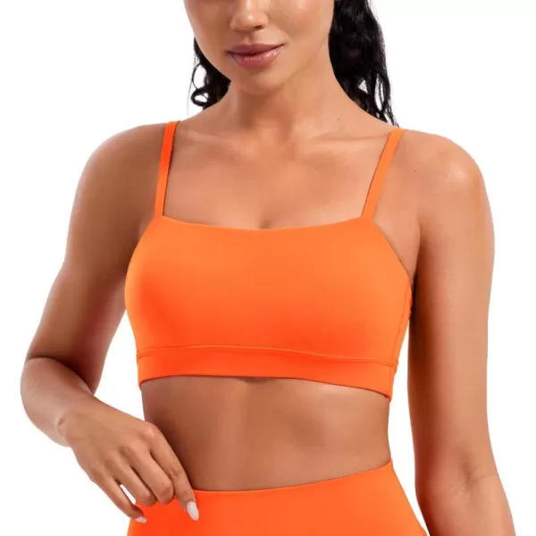 CRZ YOGA Butterluxe Womens Adjustable Spaghetti Thin Strap Sports Bra  Padded Wireless Square Neck Workout Yoga BraNeon Orange