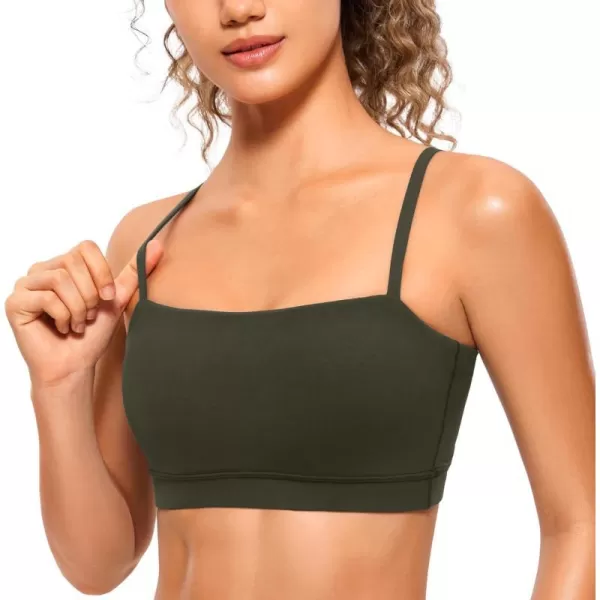 CRZ YOGA Butterluxe Womens Adjustable Spaghetti Thin Strap Sports Bra  Padded Wireless Square Neck Workout Yoga BraOlive Green