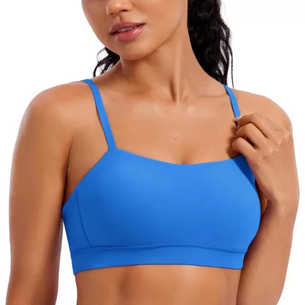 CRZ YOGA Butterluxe Womens Adjustable Spaghetti Thin Strap Sports Bra  Padded Wireless Square Neck Workout Yoga BraSparkle Blue