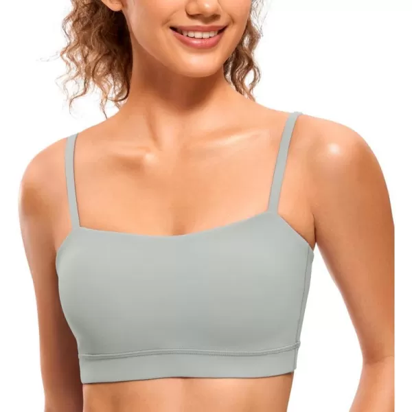 CRZ YOGA Butterluxe Womens Adjustable Spaghetti Thin Strap Sports Bra  Padded Wireless Square Neck Workout Yoga BraSterling