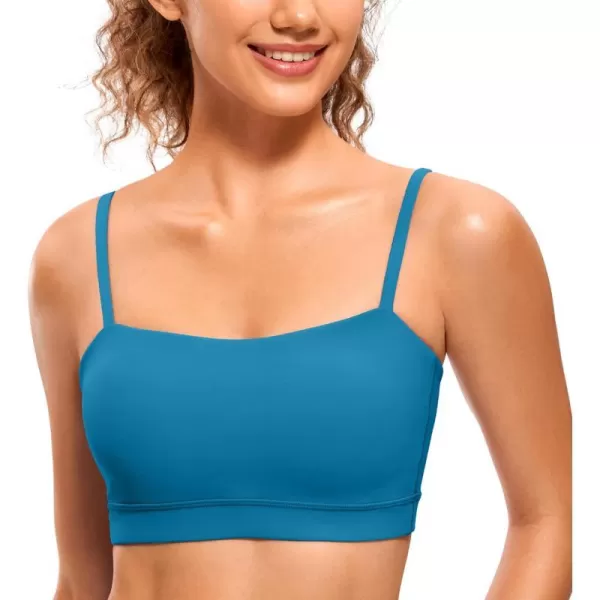 CRZ YOGA Butterluxe Womens Adjustable Spaghetti Thin Strap Sports Bra  Padded Wireless Square Neck Workout Yoga BraSupersonic Blue