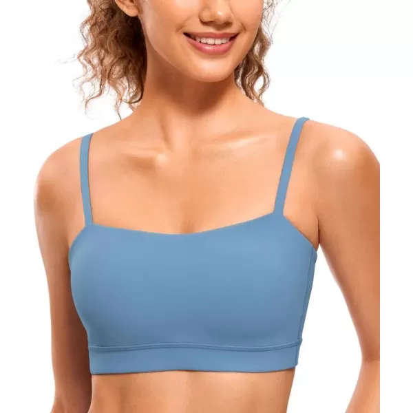 CRZ YOGA Butterluxe Womens Adjustable Spaghetti Thin Strap Sports Bra  Padded Wireless Square Neck Workout Yoga BraUniverse Blue