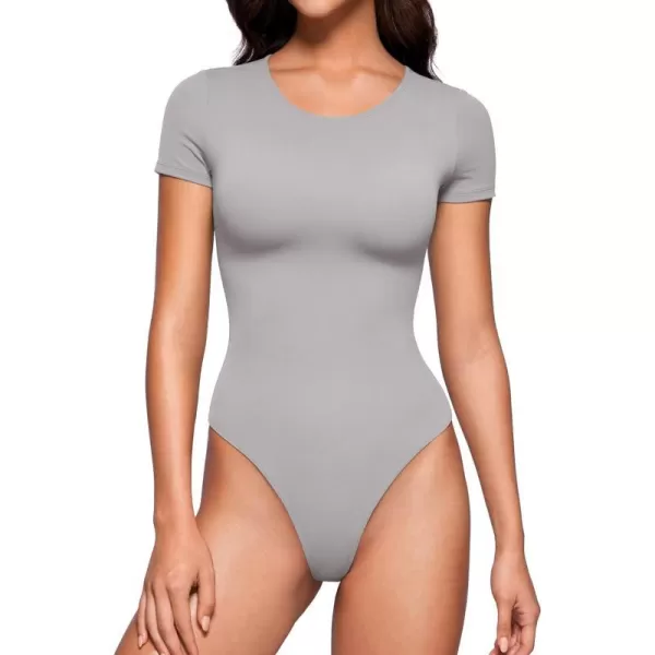 CRZ YOGA Butterluxe Womens Bodysuit Short Sleeve Crew Neck Bodysuit Tops Sexy Thong Soft StretchyGull Gray