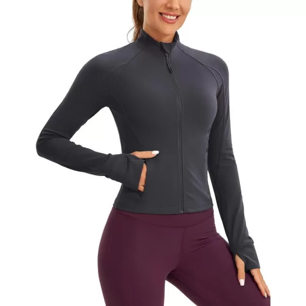 CRZ YOGA Butterluxe Womens Cropped Slim Fit Workout Jackets  Weightless Track Athletic Full Zip Jacket with Thumb HolesMelanite