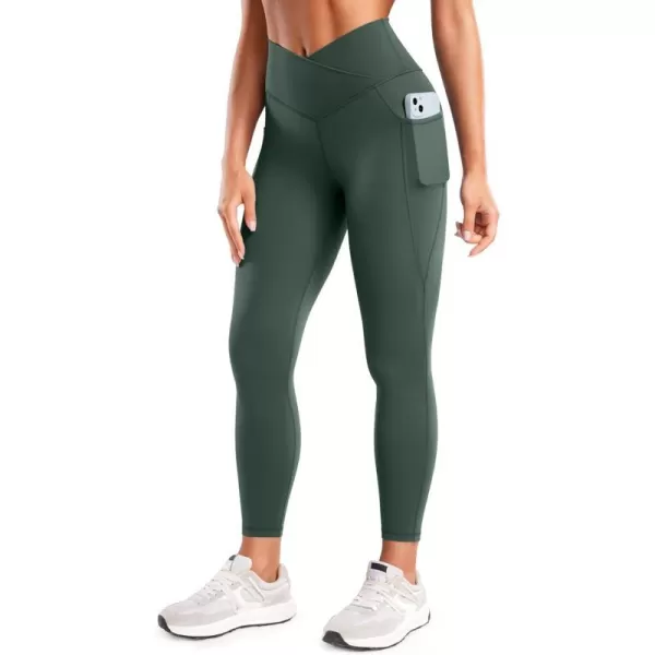 CRZ YOGA Butterluxe Womens Crossover Waist Workout Leggings with Pockets 25  V Cross High Waist Gym Lounge Yoga PantsDark Forest Green