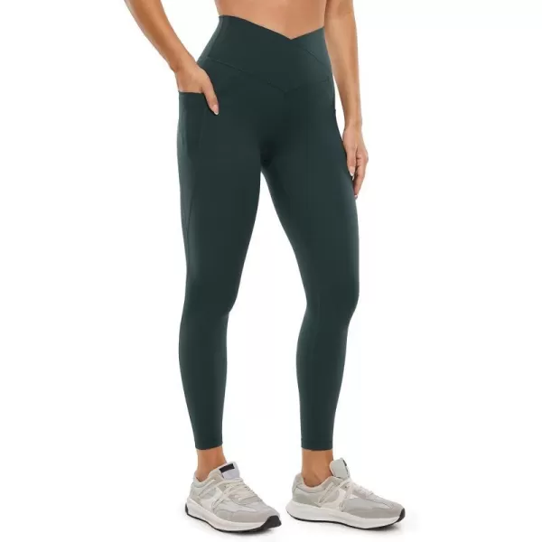 CRZ YOGA Butterluxe Womens Crossover Waist Workout Leggings with Pockets 25  V Cross High Waist Gym Lounge Yoga PantsForest Dark Green