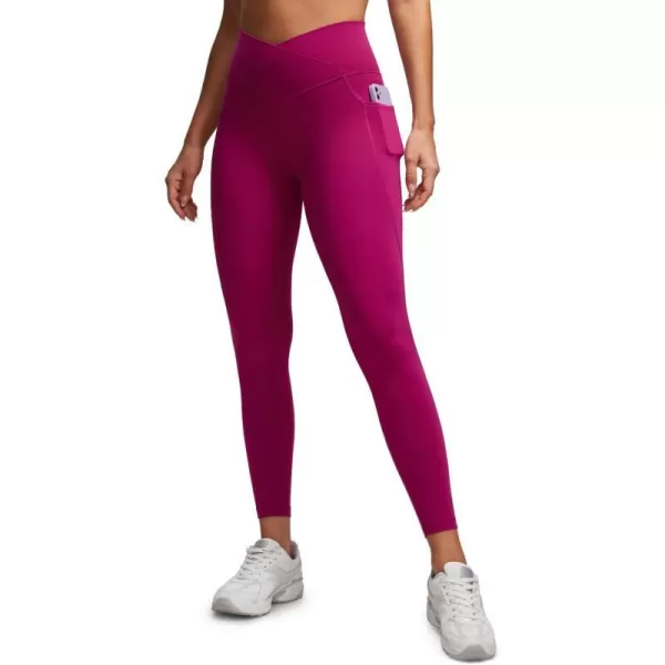 CRZ YOGA Butterluxe Womens Crossover Waist Workout Leggings with Pockets 25  V Cross High Waist Gym Lounge Yoga PantsMagenta Purple